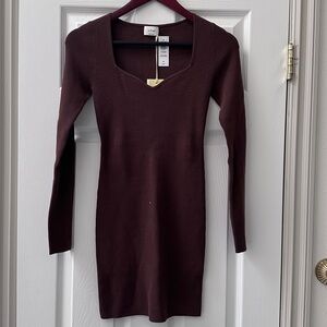 Aritzia - Tuscany Ribbed Long Sleeve Dress - Coffee Bean - Small